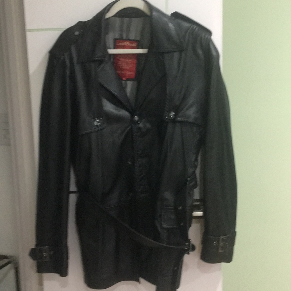 Black leather jacket.